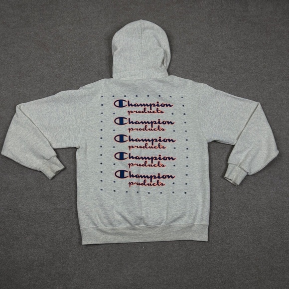 Champion Hoodie Womens Size M Gray Pullover Logo Spell Out - Picture 1 of 10